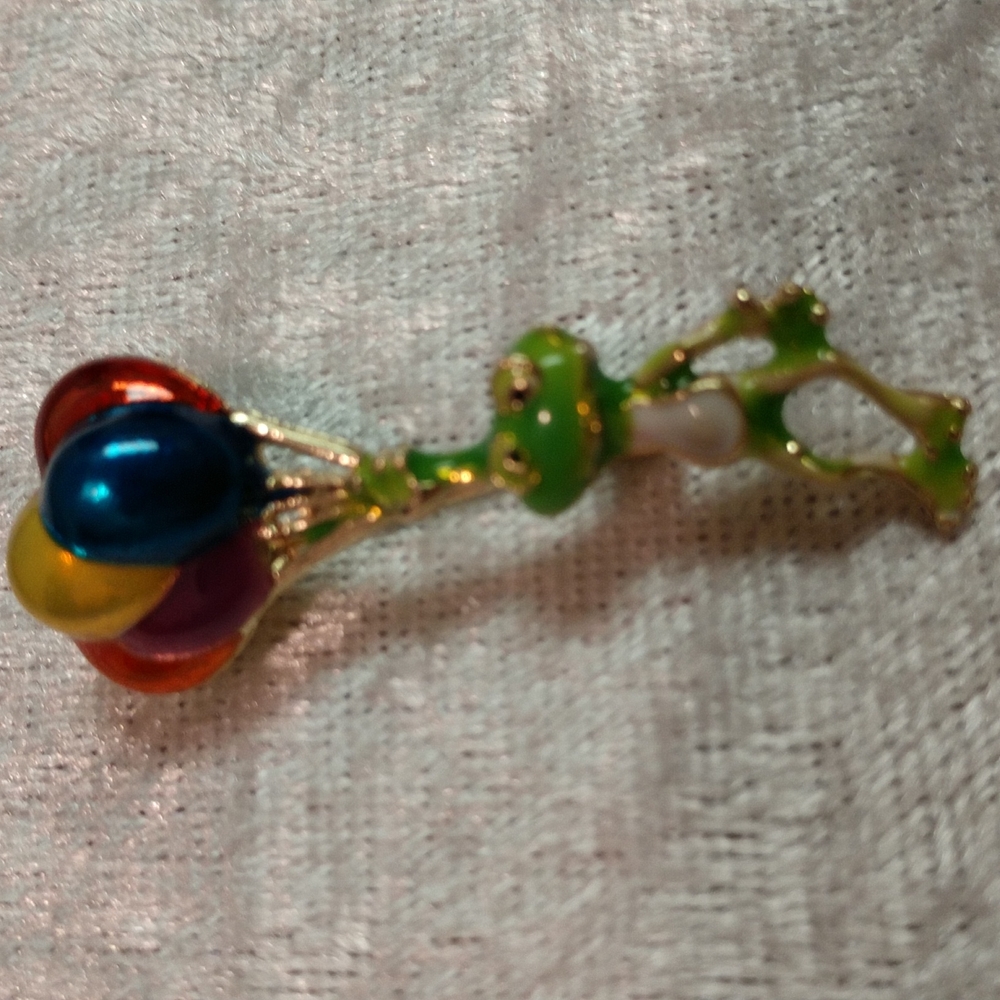 Pin Frog Holding Balloons Floating Away Enamel 1 3/4" Whimsical Fun